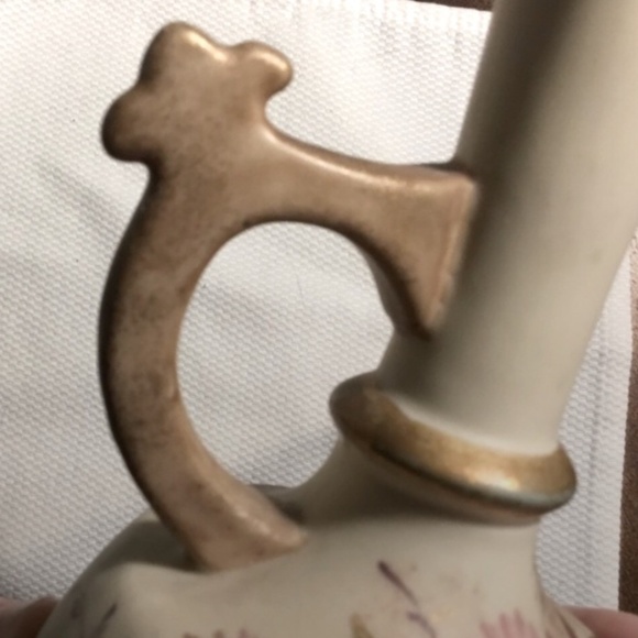 Antique Austrian Porcelain Vase with Handle~Hand Painted Flowers-Signed - Picture 10 of 12